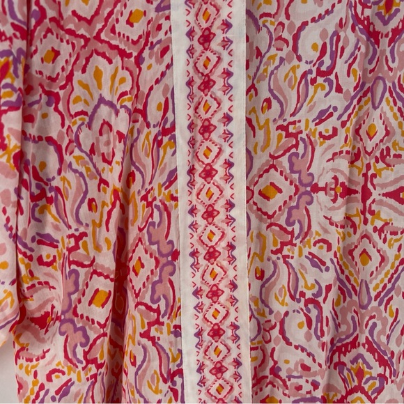 LOFT Multicolor Ikat Print Beach Kimono Duster Open Front Side Slits Coastal - Picture 7 of 13